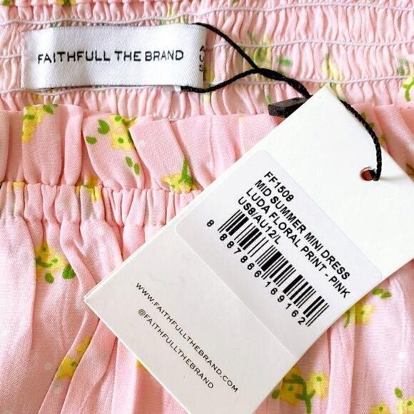 Faithfull The Brand Pink Mid‎ Summer Floral Mini Dress, Size 8 - Picture 10 of 13